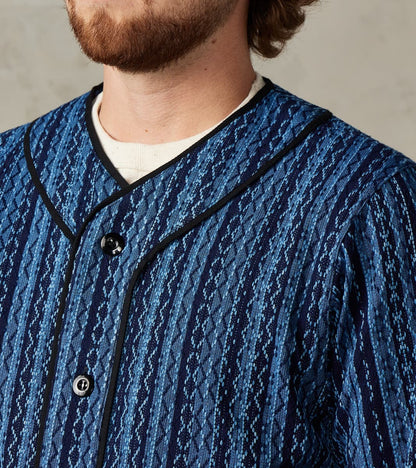 SJCJK25-LNR Indigo Dyed Sashiko Stripe Flannel Baseball Shirt Jacket