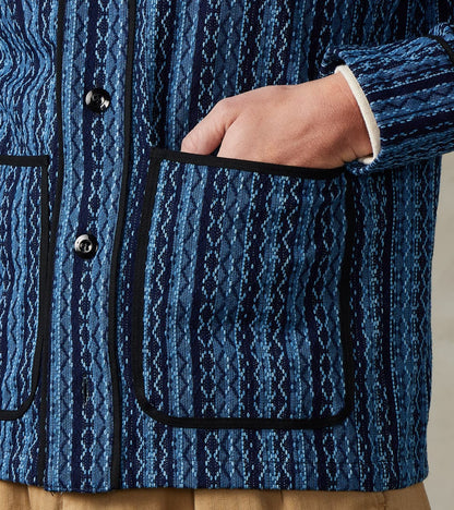 SJCJK25-LNR Indigo Dyed Sashiko Stripe Flannel Baseball Shirt Jacket