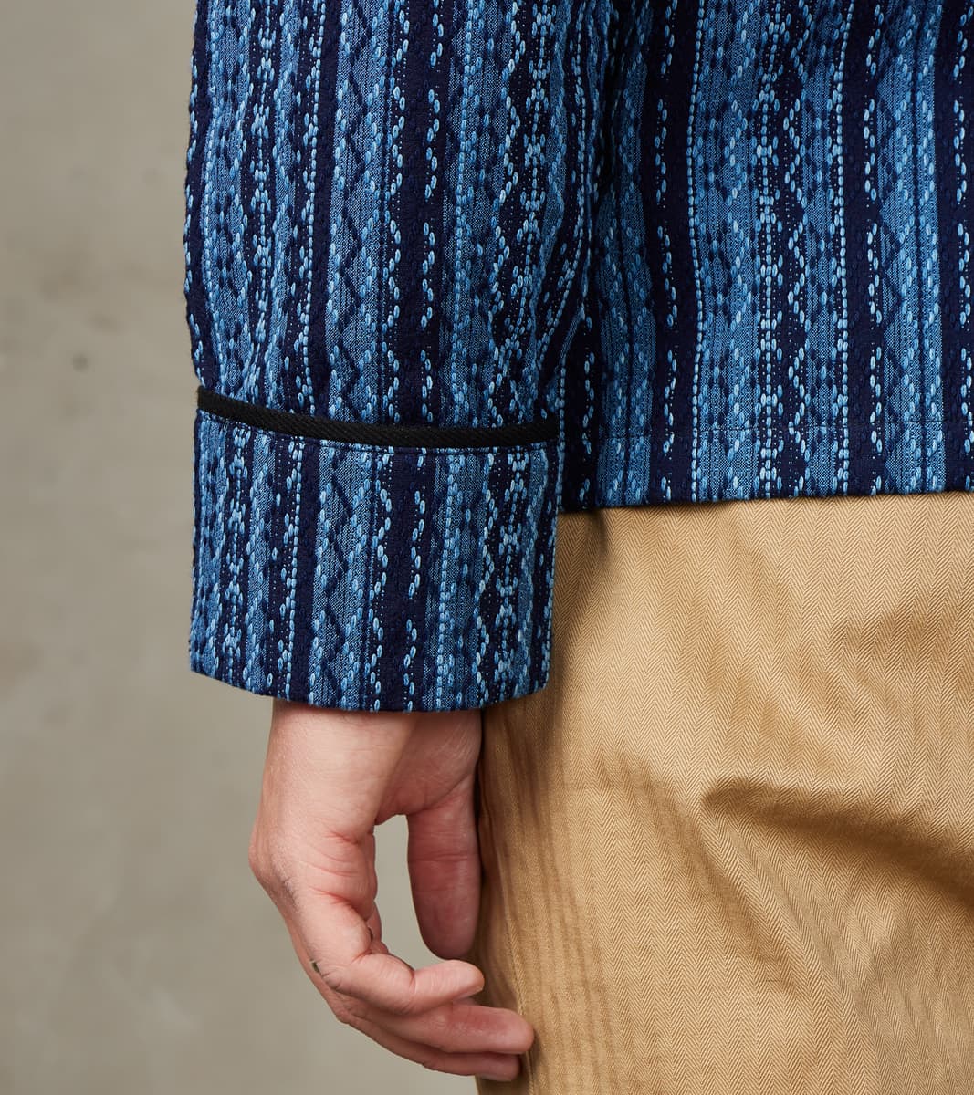 SJCJK25-LNR Indigo Dyed Sashiko Stripe Flannel Baseball Shirt Jacket