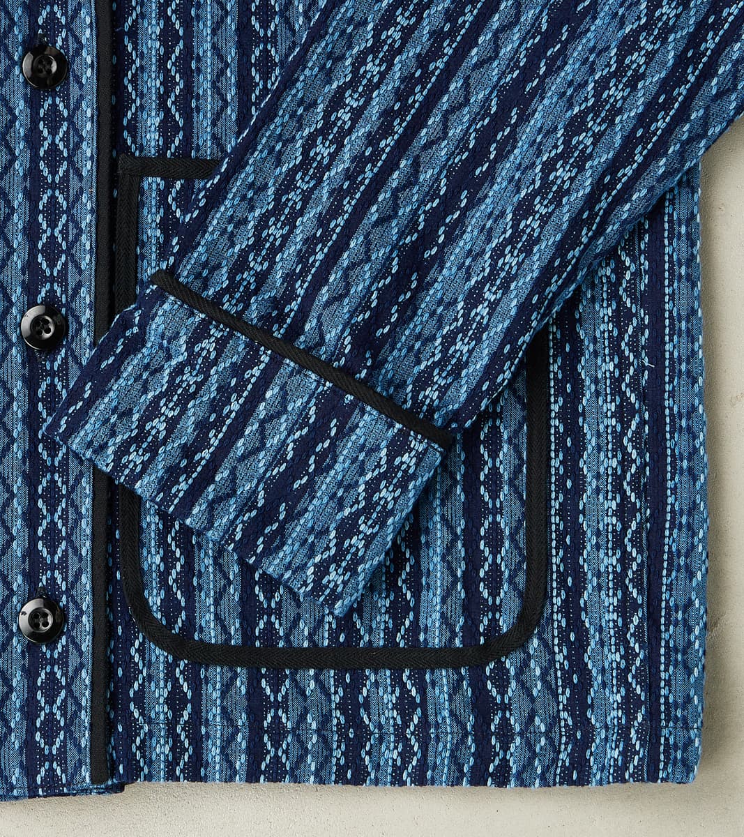 SJCJK25-LNR Indigo Dyed Sashiko Stripe Flannel Baseball Shirt Jacket