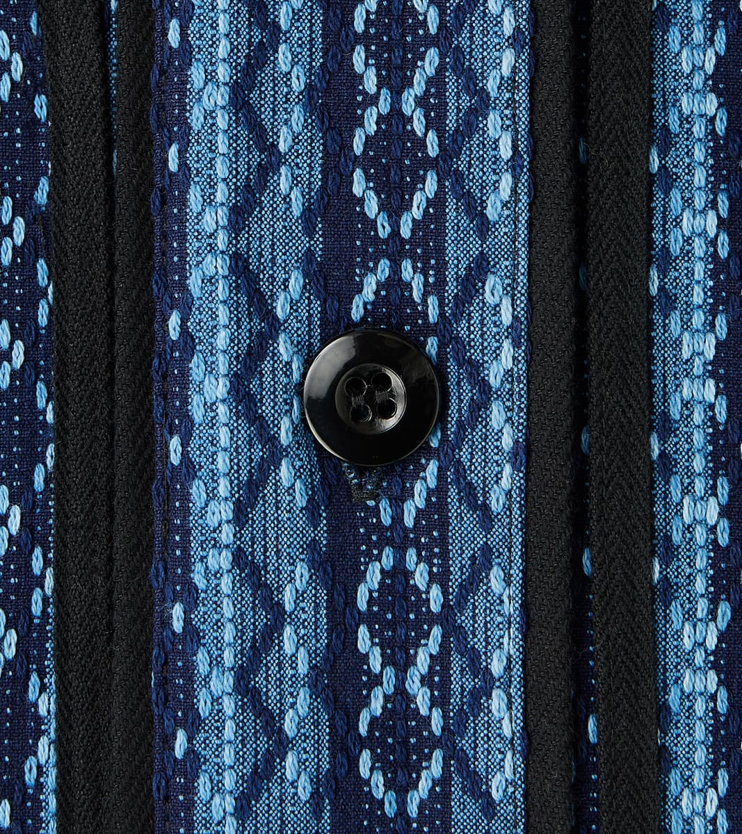 SJCJK25-LNR Indigo Dyed Sashiko Stripe Flannel Baseball Shirt Jacket