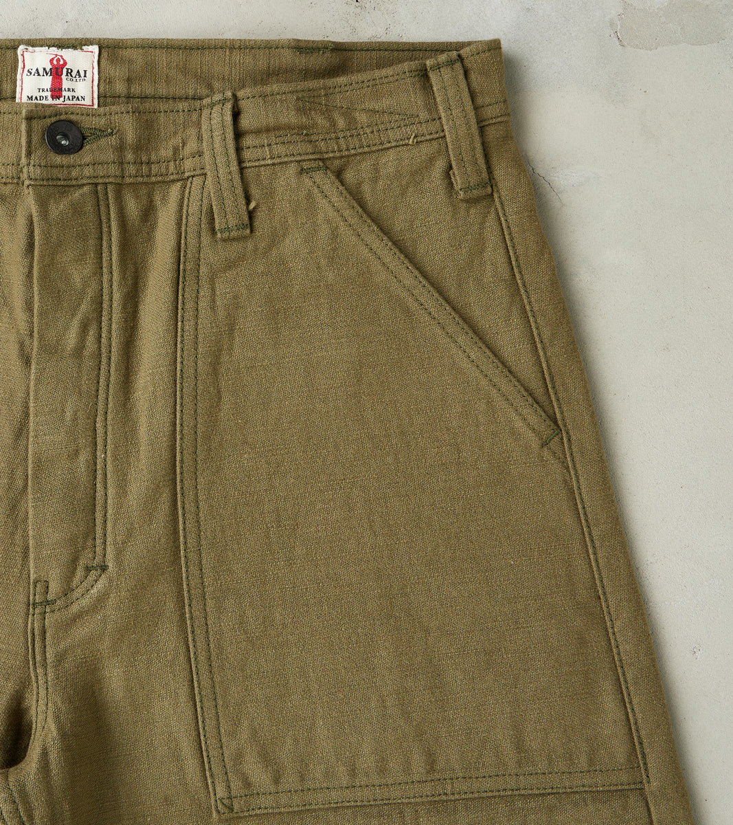 SJ52BP 15oz Selvedge Heavy Back Satin Olive Baker Pant - Regular Straight