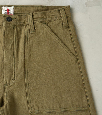 SJ52BP 15oz Selvedge Heavy Back Satin Olive Baker Pant - Regular Straight
