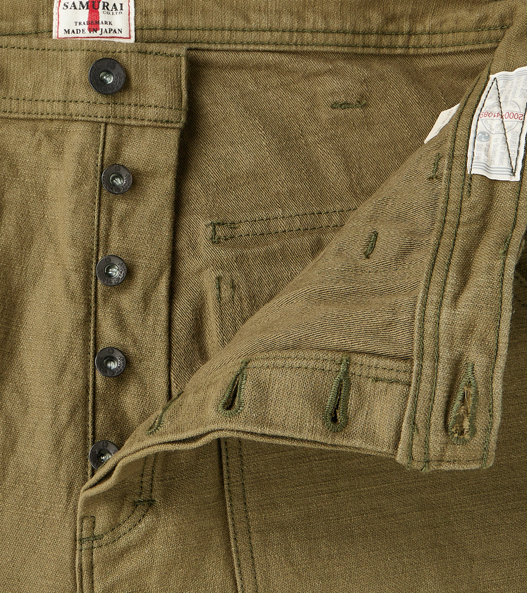 SJ52BP 15oz Selvedge Heavy Back Satin Olive Baker Pant - Regular Straight