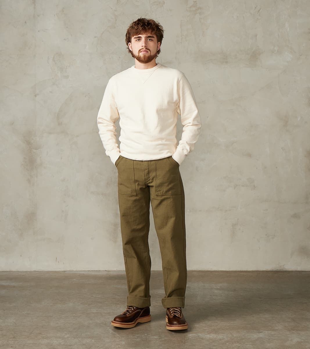 SJ52BP 15oz Selvedge Heavy Back Satin Olive Baker Pant - Regular Straight