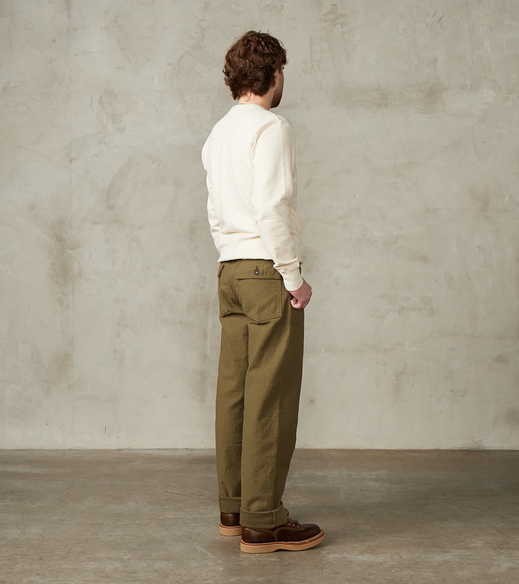 SJ52BP 15oz Selvedge Heavy Back Satin Olive Baker Pant - Regular Straight