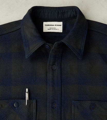 SIN24-03 Indigo Rope Dyed Heavy Flannel Check Work Shirt