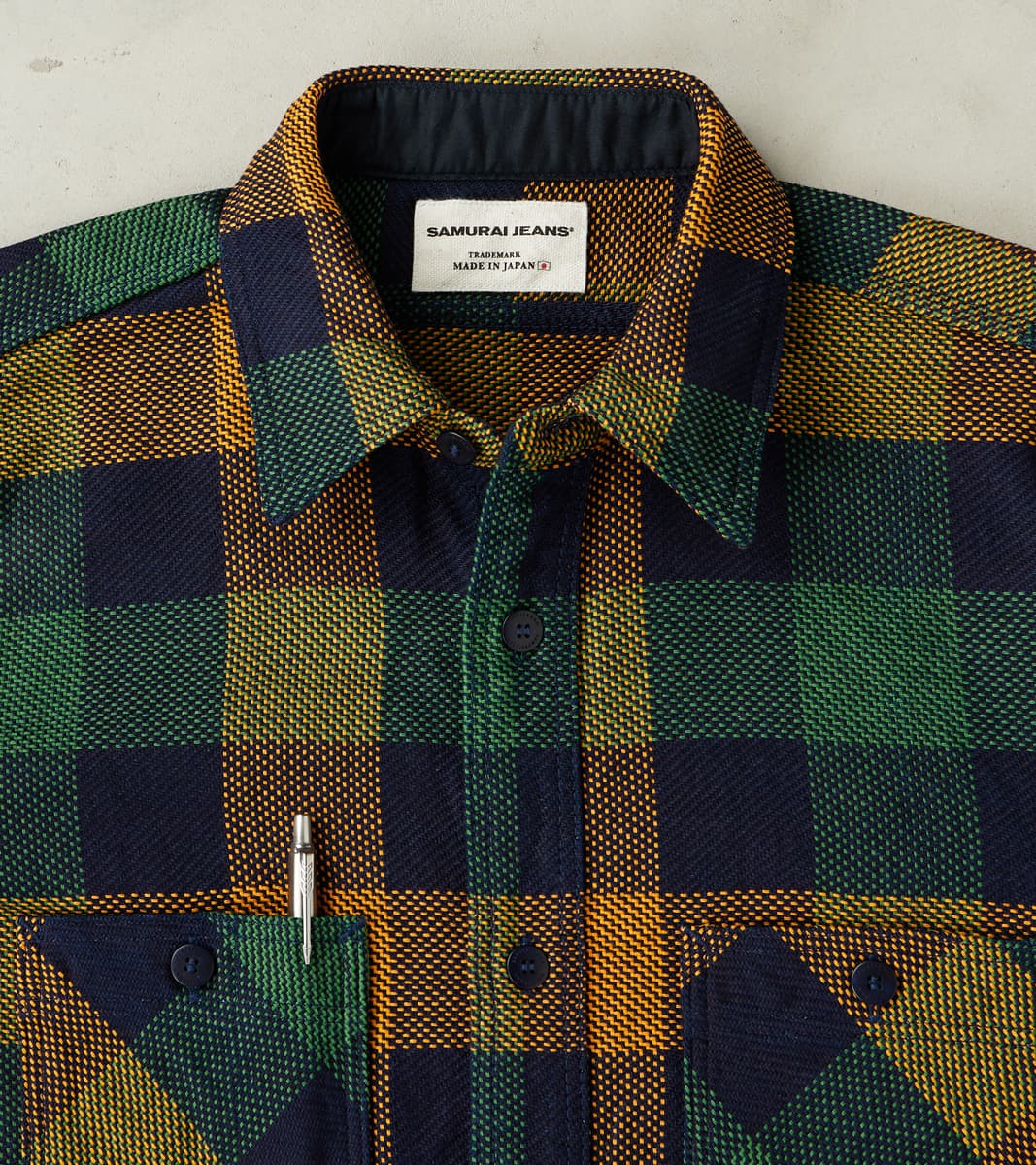 SIN24-01 Indigo Rope Dyed Heavy Flannel Check Work Shirt