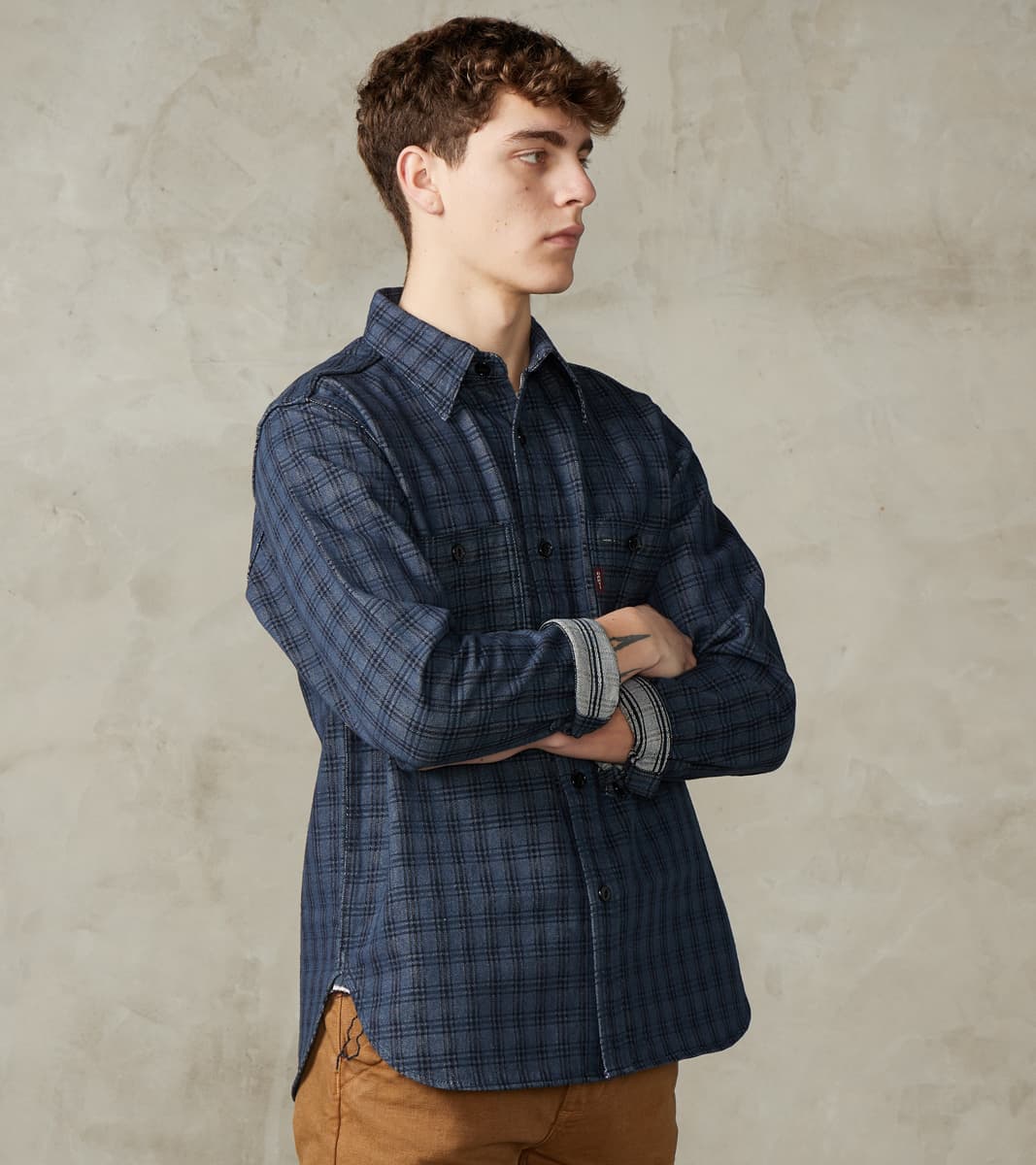 Studio D'Artisan Indigo NY Check Jacquard Workshirt