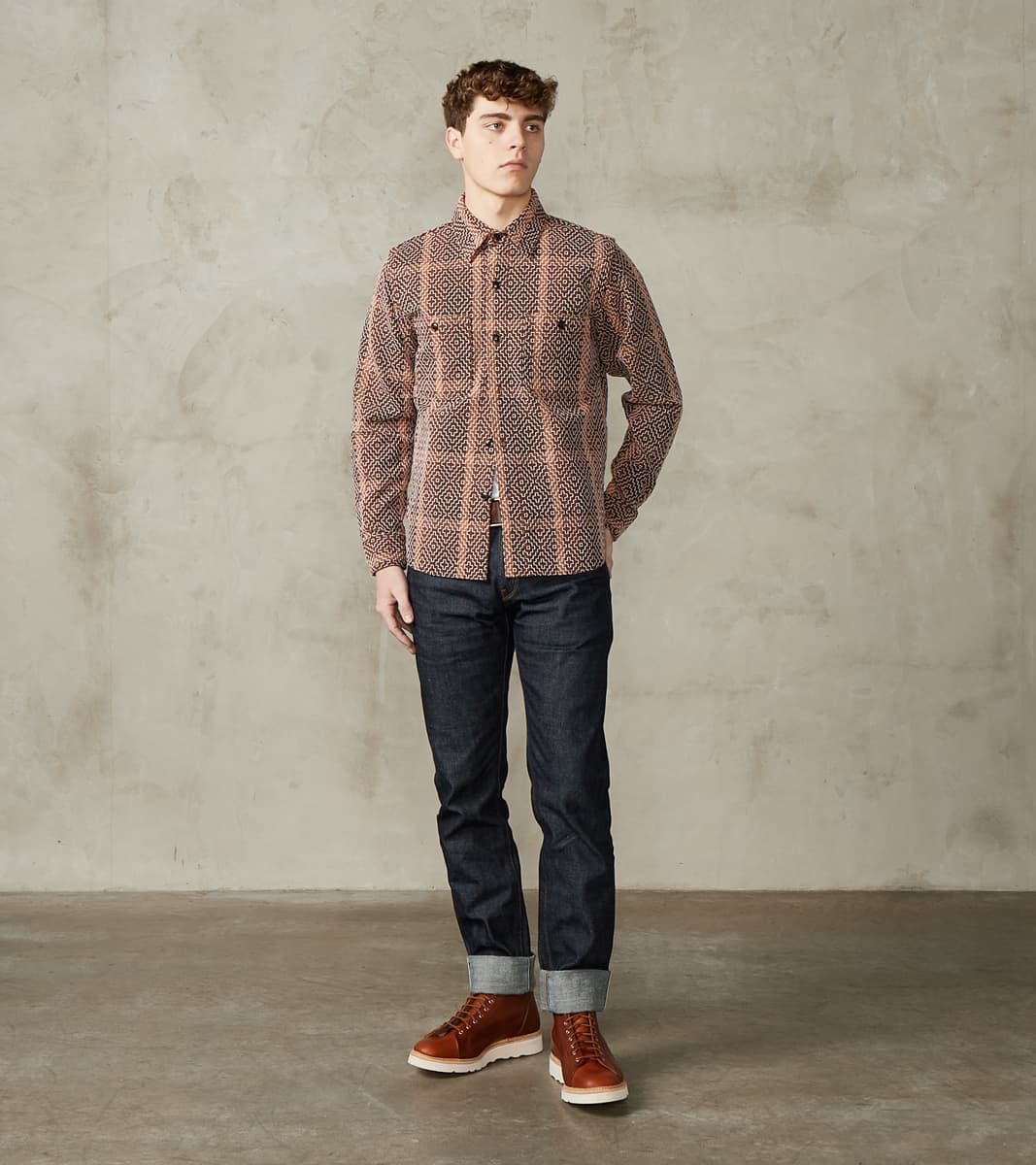 Studio D'Artisan Noragi Kakishibu Persimmon Sashiko Workshirt