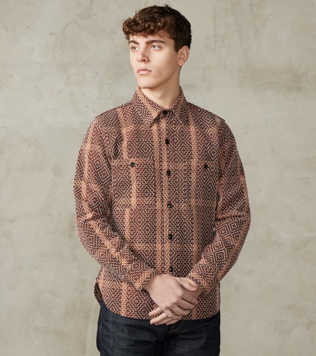 Studio D'Artisan Noragi Kakishibu Persimmon Sashiko Workshirt