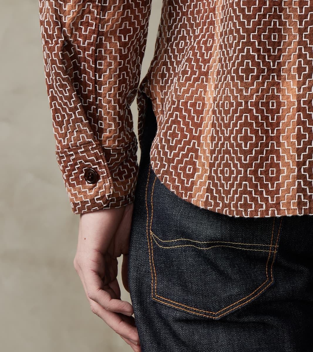 Studio D'Artisan Noragi Kakishibu Persimmon Sashiko Workshirt