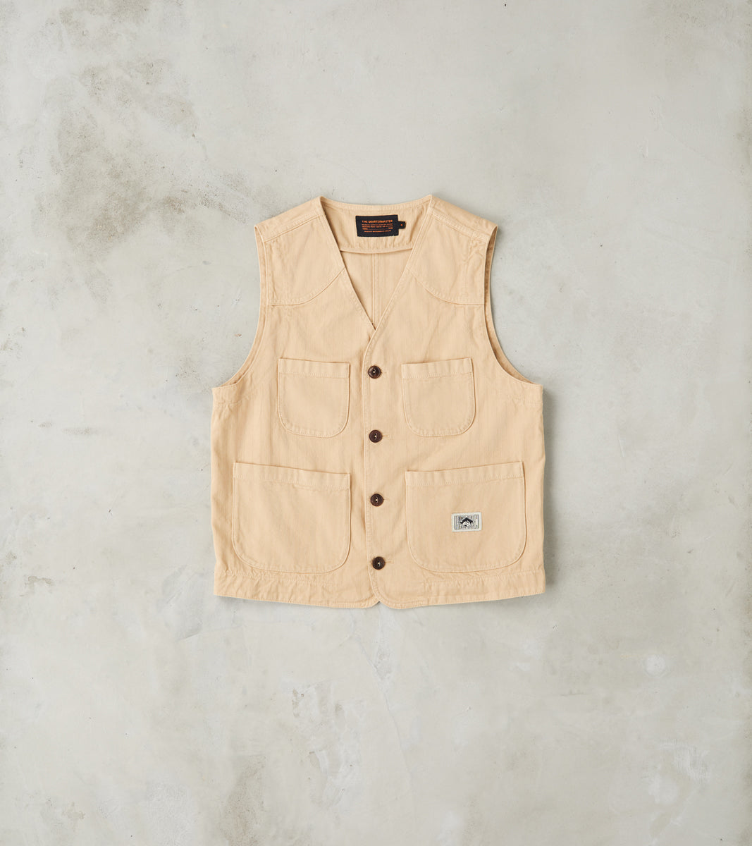 Fisherman Vest - Khaki Herringbone Twill