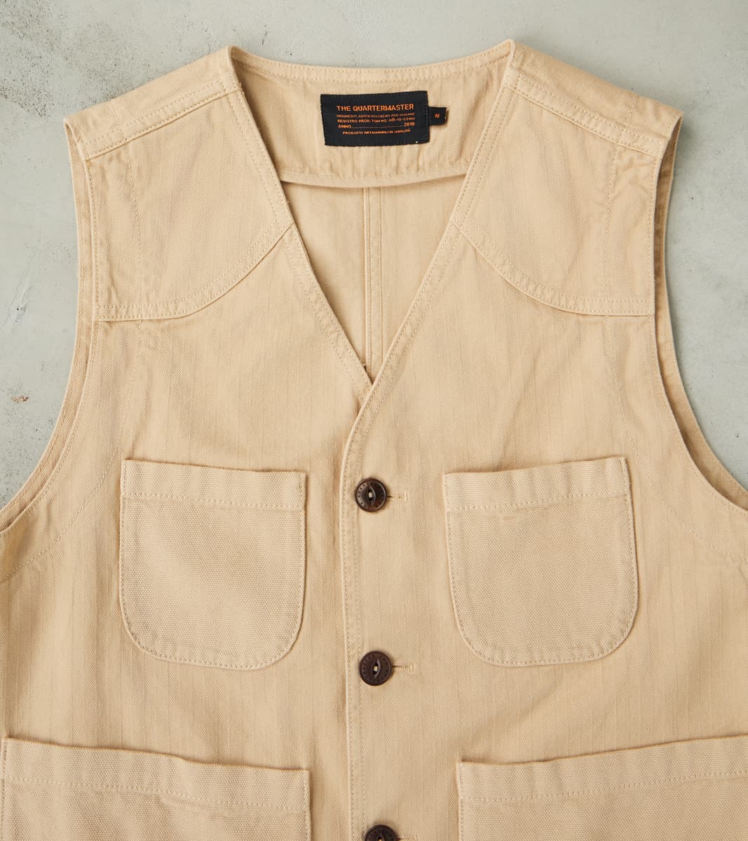 Fisherman Vest - Khaki Herringbone Twill