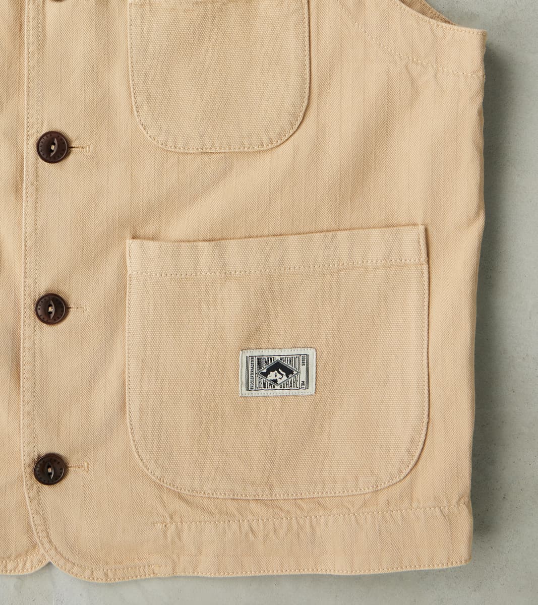 Fisherman Vest - Khaki Herringbone Twill