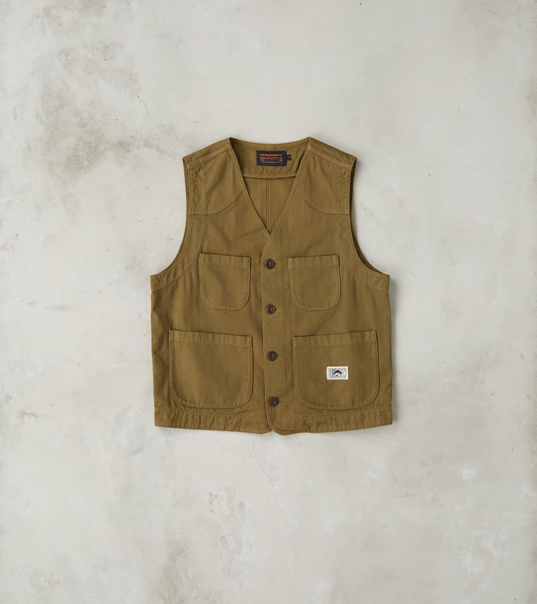 The Quartermaster - Fisherman Vest - Olive Herringbone Twill