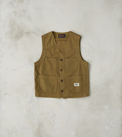 The Quartermaster - Fisherman Vest - Olive Herringbone Twill