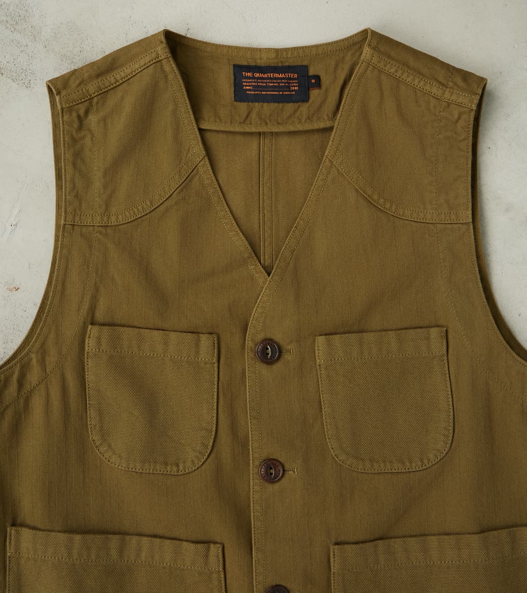 Fisherman Vest - Olive Herringbone Twill