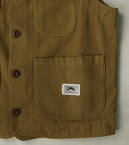 Fisherman Vest - Olive Herringbone Twill