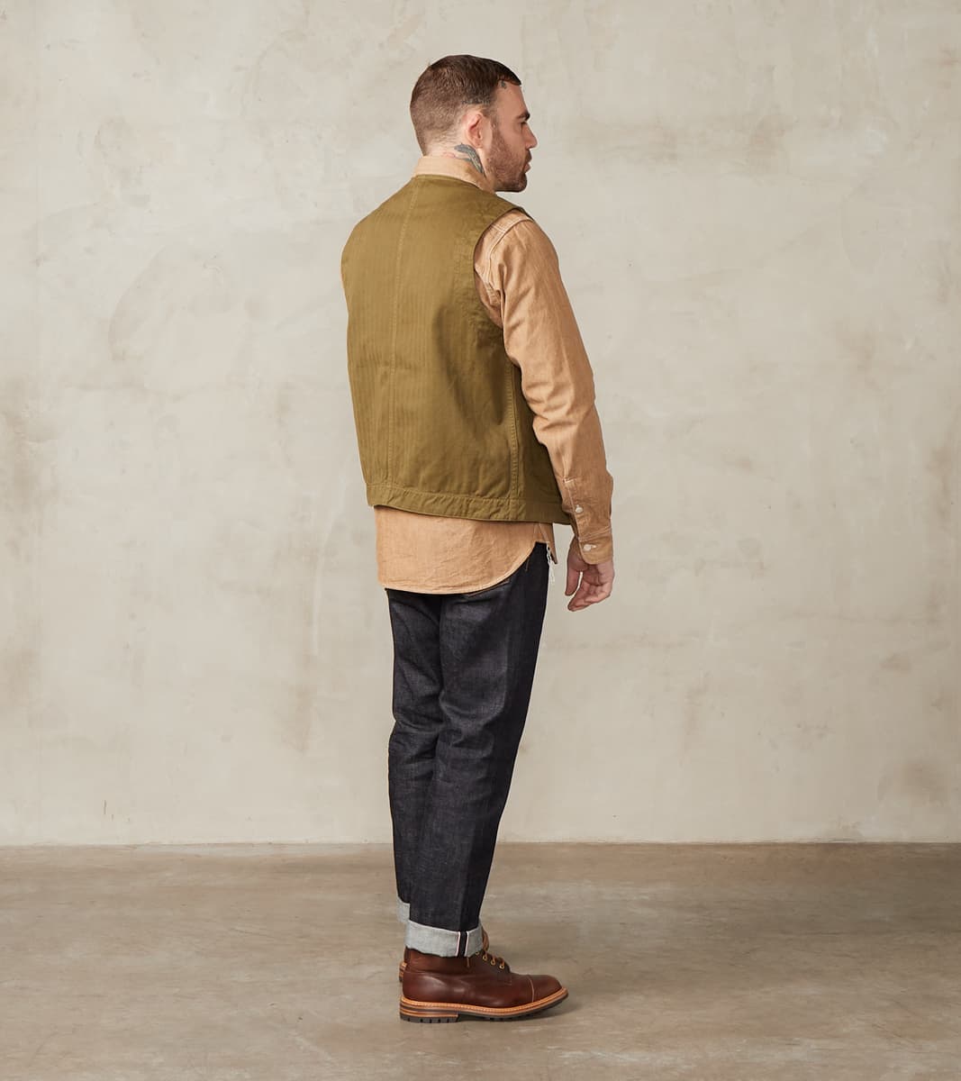 Fisherman Vest - Olive Herringbone Twill