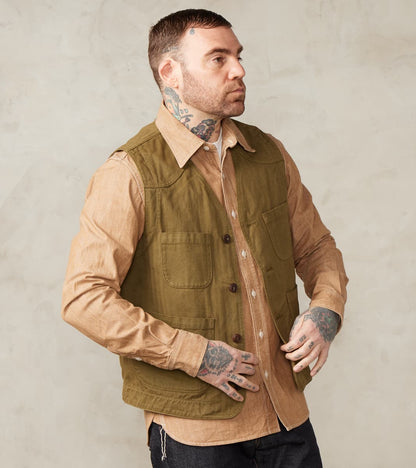 Fisherman Vest - Olive Herringbone Twill