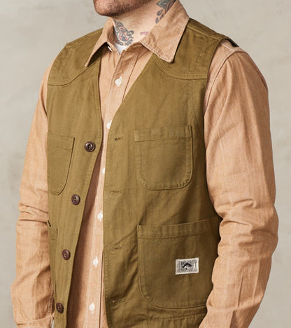 Fisherman Vest - Olive Herringbone Twill