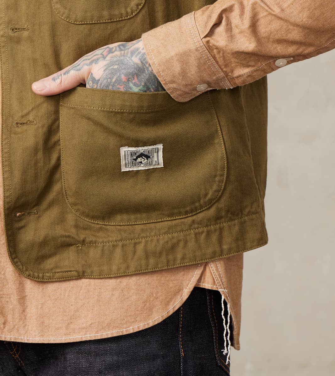 Fisherman Vest - Olive Herringbone Twill