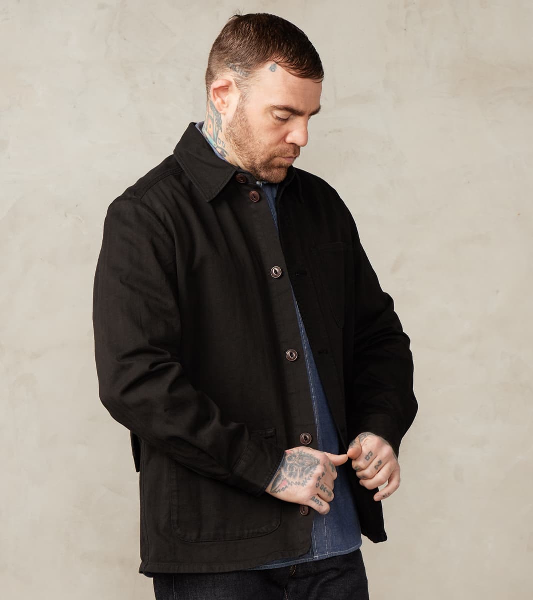 The Quartermaster - Utility Work Jacket - Charcoal Herringbone Twill