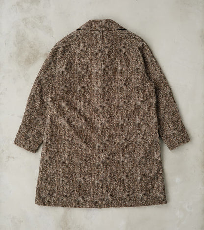 Fly Front Raglan Coat - Herringbone Neps Tweed Printed Corduroy - Gray