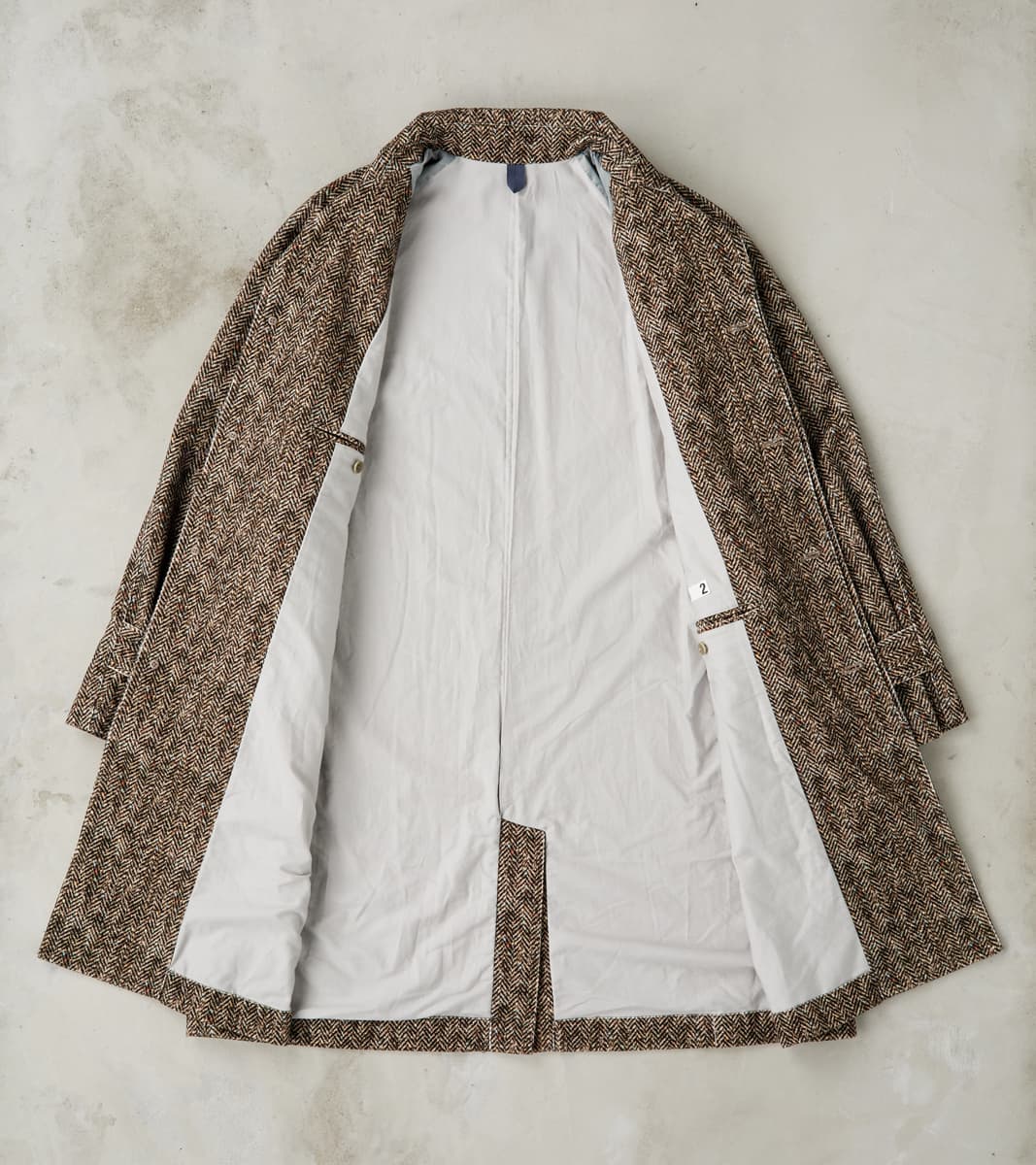 Fly Front Raglan Coat - Herringbone Neps Tweed Printed Corduroy - Gray