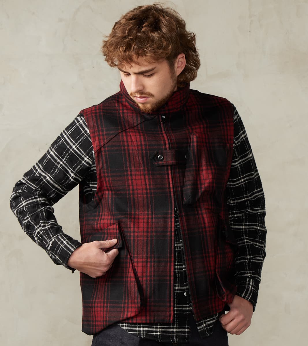 ts(s) Messenger Vest - Buffalo Plaid Wool - Red