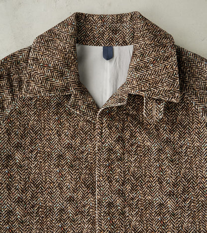 Fly Front Raglan Coat - Herringbone Neps Tweed Printed Corduroy - Gray