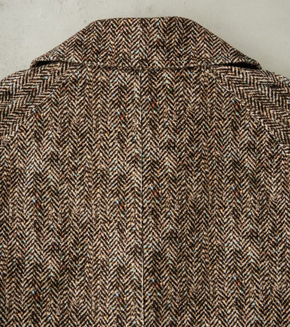 Fly Front Raglan Coat - Herringbone Neps Tweed Printed Corduroy - Gray