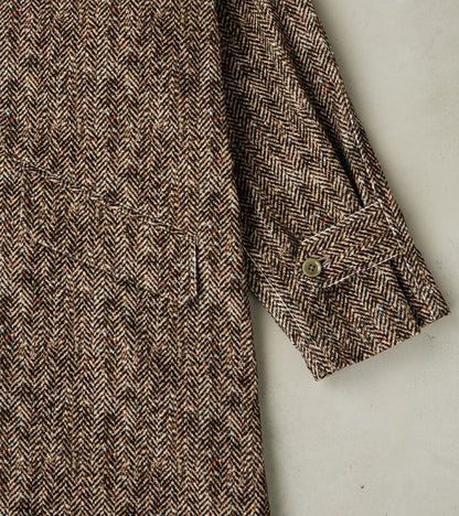 Fly Front Raglan Coat - Herringbone Neps Tweed Printed Corduroy - Gray