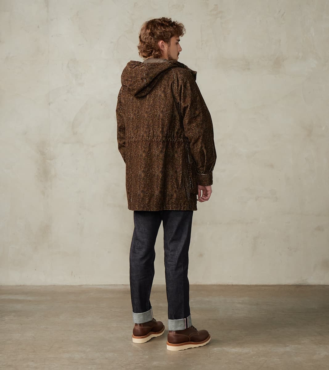 Mountain Parka - Herringbone Neps Tweed Printed Corduroy - Dark Olive