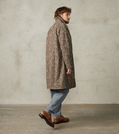 Fly Front Raglan Coat - Herringbone Neps Tweed Printed Corduroy - Gray