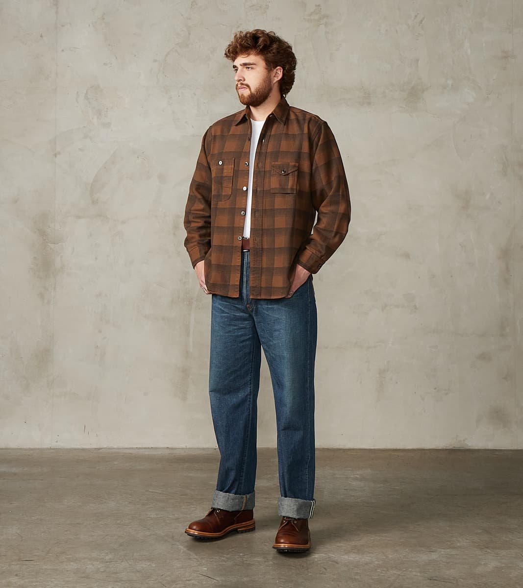 Lot. 111 Work Shirt - Printed Check Twill Flannel - Brown