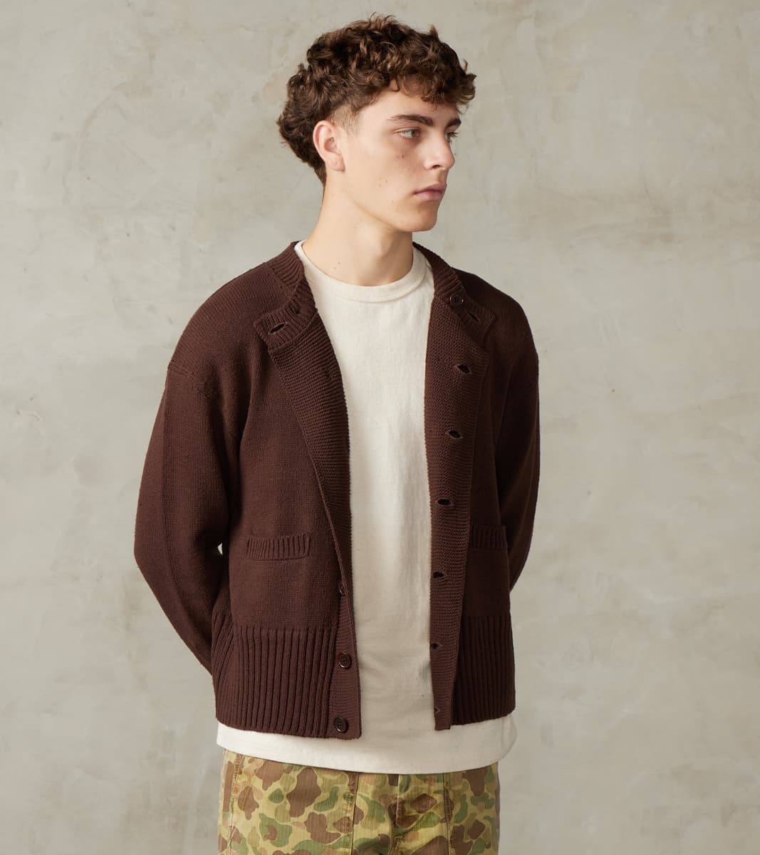 Taiga Takahashi T.T Lot. 506 DB Cardigan - Silk Noil - Brown