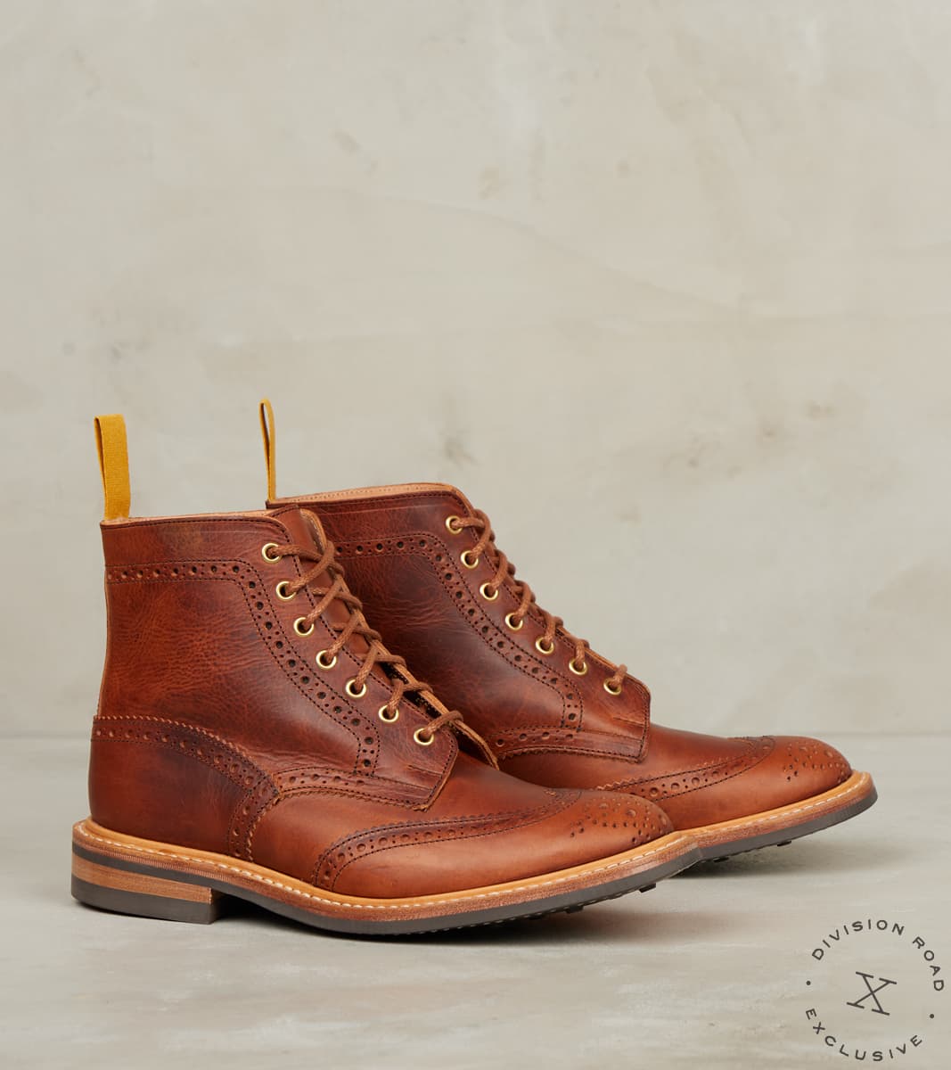 Tricker's x Division Road Stow Boot - 4497 - Dainite - Badalassi Cognac Carlo Wax