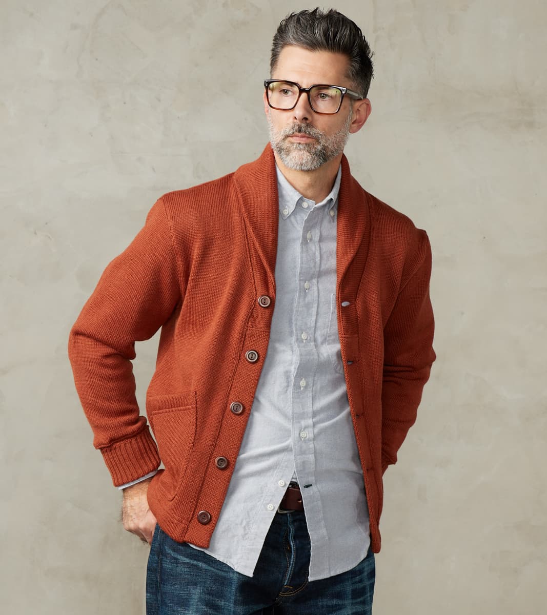 Dehen 1920 x Division Road Shawl Cardigan - Burnt Orange