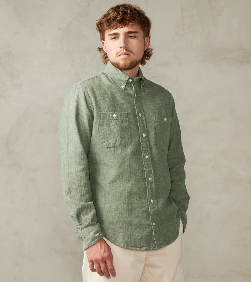 Gitman Vintage x Division Road Shetland Herringbone Flannel - Basil