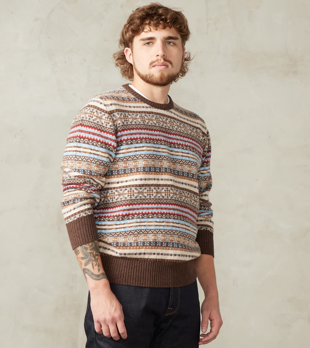 William Lockie x Division Road Fair Isle Lambswool Crewneck - Mocha