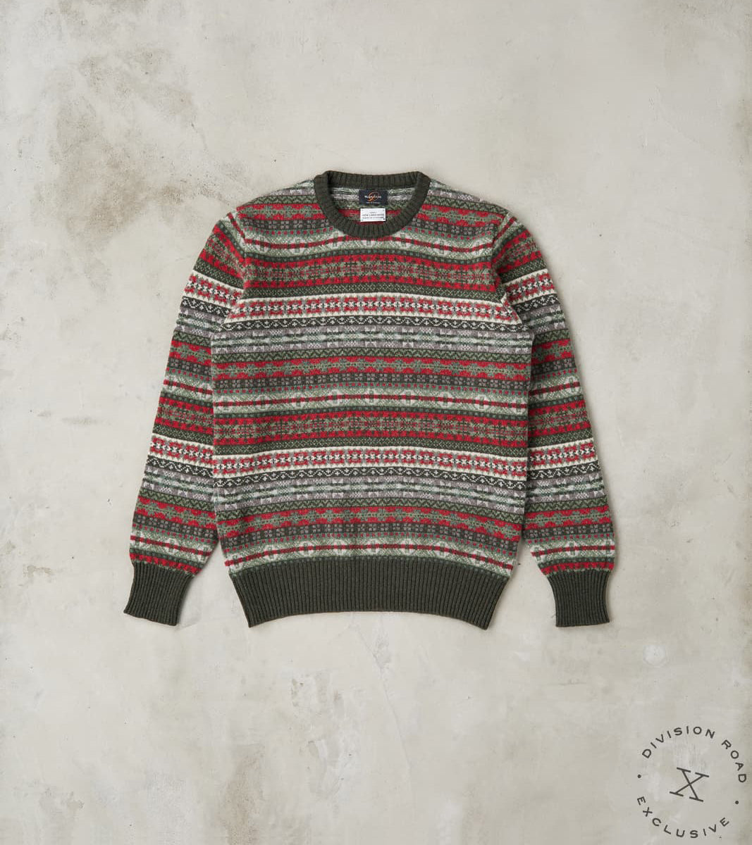 William Lockie x Division Road Fair Isle Lambswool Crewneck - Festive Forest