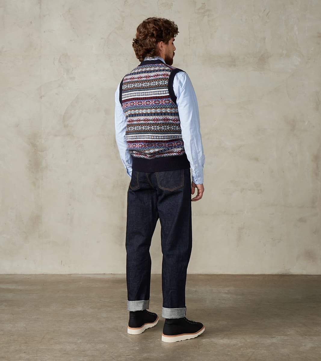 William Lockie x DR Oxford Fair Isle Lambswool Vest - Collegiate