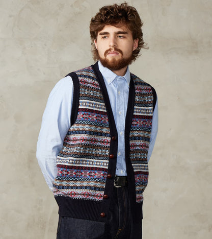 William Lockie x Division Road Oxford Fair Isle Lambswool Vest - Collegiate Blue