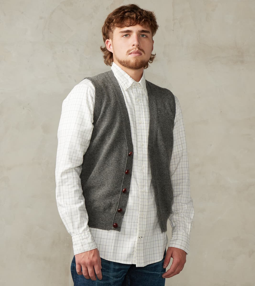 William Lockie x Division Road Oxford Camelhair Vest - Derby Grey