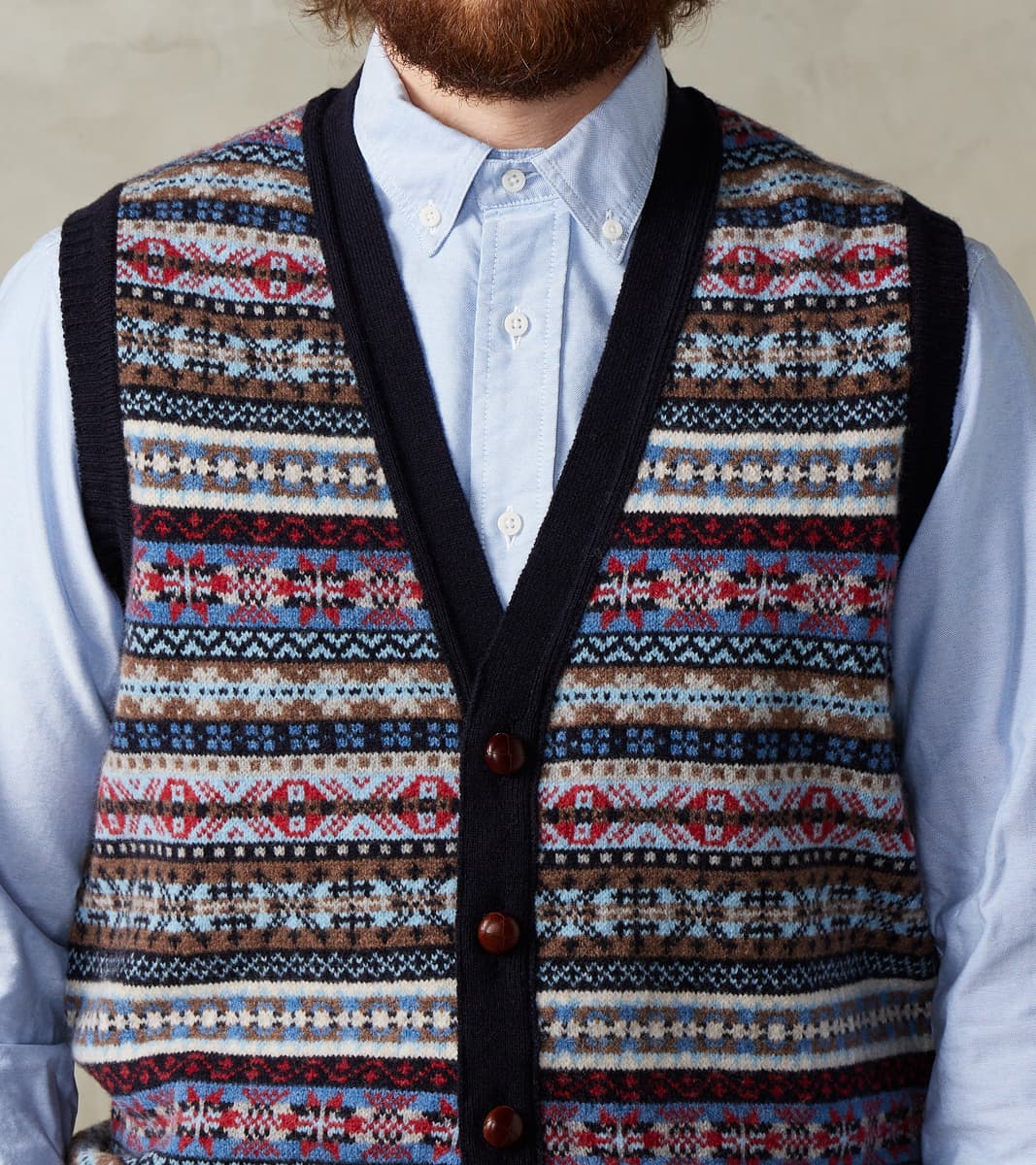 William Lockie x DR Oxford Fair Isle Lambswool Vest - Collegiate