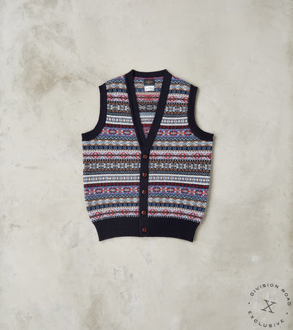 William Lockie x Division Road Oxford Fair Isle Lambswool Vest - Collegiate Blue