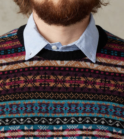 Fair Isle Lambswool Crewneck - Retro Black
