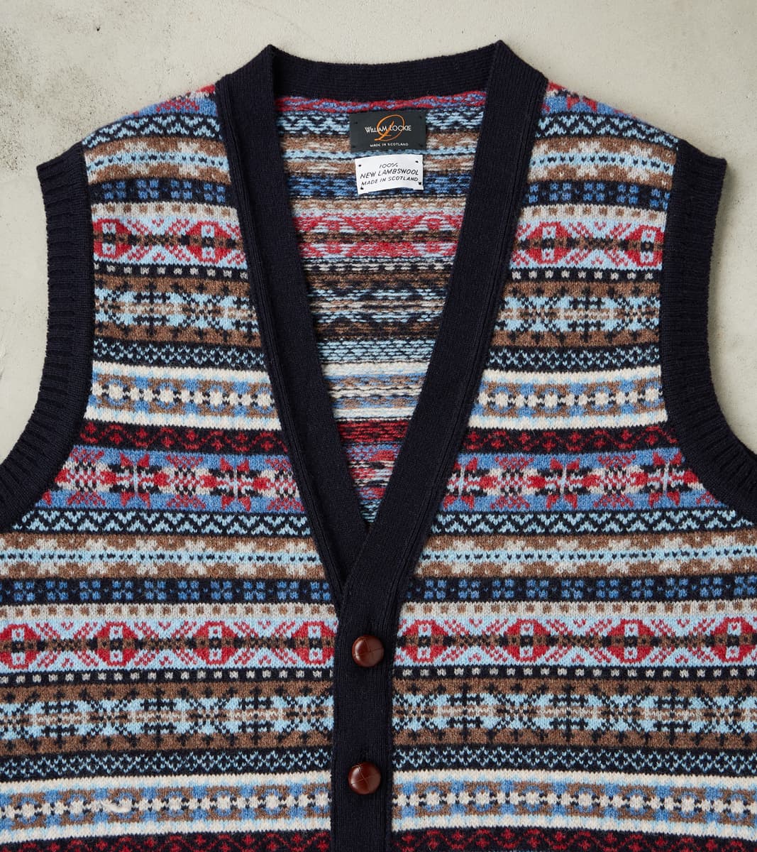 William Lockie x DR Oxford Fair Isle Lambswool Vest - Collegiate